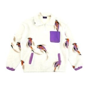 TAYLOR SWIFT sz 2XL Koi Fish Sherpa Teddy Fleece pullover 1/4 zip white purple